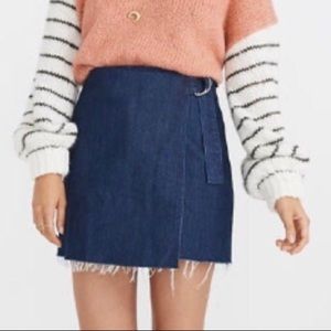 Madewell Denim Raw Hem Mini Wrap Skirt.